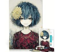Puzzle de 1000 pièces représentant une fille d'anime avec une fleur,idéal pour les adolescents Jeu stimulant l'esprit,assemblage solide et sécurisé,activité de partage en famille ou entre amis 38x26cm