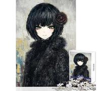 Puzzle de 1000 pièces représentant Une Fille d'anime avec Une Rose dans Les Cheveux Jeu de réflexion pour Toute la Famille Décoration intérieure Jouet Liste de souhaits avec Le Père Noël (38x26cm)