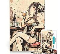 Puzzle de 1000 pièces représentant Une Fille d'anime Buvant du saké,idéal pour Les Adolescents Jeu Amusant et Facile à Assembler,sans espaces,pour Une activité familiale Amusante en soirée (38x26cm)
