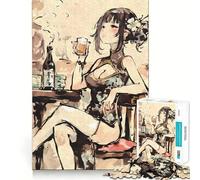 Puzzle de 1000 pièces représentant Une Fille d'anime Buvant du saké Jeu de Concentration mentale Découpe de précision Bords Lisses Jeu de Construction de Liens significatifs (50x75cm)