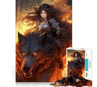 Puzzle de 1000 pièces représentant Une Fille d'anime chevauchant Un Loup (38x26cm),Un Jeu de Concentration mentale sans Espace,Un défi cérébral interactif pour la Maison