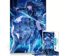 Puzzle de 1000 pièces représentant Une Fille d'anime chevauchant Un Loup,pour Adultes Jeu de mémoire et de réflexion,découpe Laser pour Un Assemblage Parfait Cadeau Unique pour soulager Le Stress