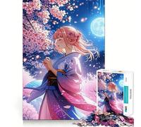 Puzzle de 1000 pièces représentant Une Fille d'anime dans des cerisiers en Fleurs Développe la mémoire,ludique et de qualité Professionnelle pour stimuler l'esprit (38x26cm)