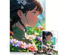 Puzzle de 1000 pièces représentant Une Fille d'anime dans Un Champ de Fleurs Jeu de mémorisation mentale Découpe de Haute précision Activité Manuelle Défi cérébral interactif pour la Maison (50x75cm)