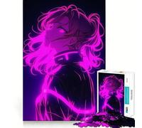 Puzzle de 1000 pièces représentant Une Fille d'anime dans Un néon Lumineux,pour Adultes Jeu de mémoire,Assemblage sûr et Solide,favorisant la création de Liens significatifs (50x75cm)