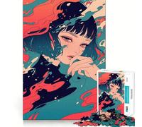 Puzzle de 1000 pièces représentant Une Fille d'anime dans Un Paysage Aquatique Abstrait,idéal pour Les Adolescents Développe la réflexion,Amusant et Facile à appréhender Taille Uniforme