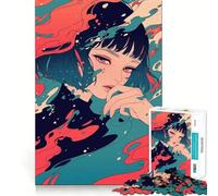 Puzzle de 1000 pièces représentant une fille d'anime dans un paysage aquatique abstrait Jeu de mémoire amusant,bords lisses,assemblage parfait,une façon divertissante d'occuper son temps libre 38x26cm