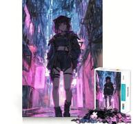 Puzzle de 1000 pièces représentant Une Fille d'anime dans Un Paysage Urbain Cyberpunk pluvieux Un défi intellectuel Amusant et précis pour s'occuper Pendant l'attente (38x52cm)