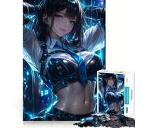 Puzzle de 1000 pièces représentant Une Fille d'anime en Bleu et Noir sous la Pluie,idéal pour Les Adultes Jeu de mémoire,Assemblage précis,sans espaces,activité apaisante pour se détendre (50x75cm)