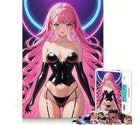Puzzle de 1000 pièces représentant Une Fille d'anime en Corset de Cuir Noir,idéal pour Les Adolescents Stimule l'imagination,Amusant et sans Espace Ajustement Parfait Un Loisir captivant