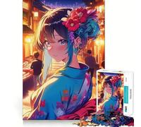 Puzzle de 1000 pièces représentant Une Fille d'anime en Kimono dans Une Rue de Tokyo,idéal pour Les Adolescents Jeu Stimulant l'esprit,Assemblage Solide et sécurisé,activité de Partage 38x26cm