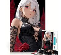 Puzzle de 1000 pièces représentant Une Fille d'anime en Robe de Dentelle Noire activité ludique et stimulante pour renforcer Les Liens familiaux (50x75cm) Assemblage précis et sans espaces