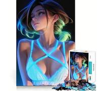 Puzzle de 1000 pièces représentant Une Fille d'anime en Soutien-Gorge Bleu,idéal pour Les Adolescents Jeu Stimulant l'esprit,Solide et Facile à Assembler,pour Une activité amusantele Soir 38x52cm