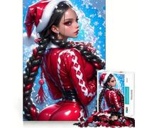 Puzzle de 1000 pièces représentant Une Fille d'anime en Tenue de Noël Rouge Jeu de réflexion Stimulant,pièces Bien fixées,défi cérébral interactif pour la Maison (38x26cm)