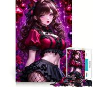 Puzzle de 1000 pièces représentant Une Fille d'anime en Tenue Rouge et Noire Jeu de développement cognitif Surface Lisse sans bavures Activité relaxante à Faire en Groupe à l'intérieur (38x26cm)
