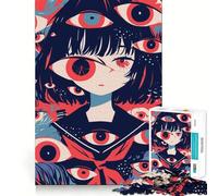 Puzzle de 1000 pièces représentant Une Fille d'anime entourée d'yeux Jeu de Construction Facile et sécurisé Jouet d'intérieur Amusant pour Les fêtes (38x52cm)