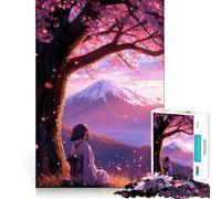 Puzzle de 1000 pièces représentant une fille d'anime et des fleurs de cerisier Jeu et de coordination Assemblage stable,sans pièces qui bougent Un passe-temps agréable pour les longs week-ends 38x52cm