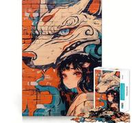 Puzzle de 1000 pièces représentant Une Fille d'anime et Un Loup,avec Graffiti,pour Adultes Jeu de mémoire,Assemblage sûr et Solide,favorisant la création de Liens significatifs (38x52cm)