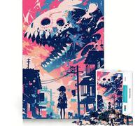 Puzzle de 1000 pièces représentant Une Fille d'anime Face à Un Monstre,idéal pour Les Adolescents activité ludique et stimulante de Haute précision,découpe et détente mentale (38x26cm)