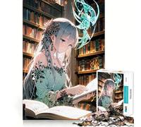 Puzzle de 1000 pièces représentant Une Fille d'anime lisant à la bibliothèque Jeu Amusant pour Adultes Technologie de découpe Laser avancée Un défi divertissant pour Passer Le Temps d'attente 38x52cm