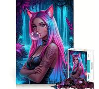 Puzzle de 1000 pièces représentant Une Fille d'anime mâchant du Chewing-Gum dans Un décor Fantastique Jeu pour Adultes,découpé au Laser pour Un Assemblage Parfait,Une activité enrichissante