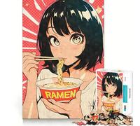 Puzzle de 1000 pièces représentant Une Fille d'anime Mangeant des Nouilles Ramen,pour Adultes Jeu de mémoire,Assemblage précis sans espaces,activité apaisante pour Une Pause mentale (38x52cm)