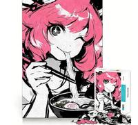 Puzzle de 1000 pièces représentant Une Fille d'anime Mangeant des Ramen,à l'encre Noire Jeu de réflexion Stimulant,découpe Experte,Artisanat Fascinant pour Les Moments de détente (38x26cm)
