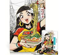 Puzzle de 1000 pièces représentant Une Fille d'anime Mangeant des Ramen Jeu Amusant et Facile à Transporter,idéal pour Les Voyages (38x26cm)