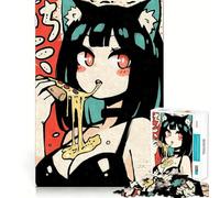 Puzzle de 1000 pièces représentant une fille d'anime mangeant une pizza,idéal pour les adolescents Jeu amusant et facile à assembler,sans espaces,pour une activité familiale amusante en soirée 38x26cm