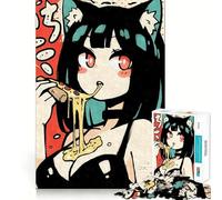 Puzzle de 1000 pièces représentant Une Fille d'anime Mangeant Une Pizza Jeu de Construction Facile Ajustement Parfait Activité gratifiante pour Les Jours de Pluie (38x52cm)