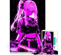 Puzzle de 1000 pièces représentant Une Fille d'anime néon avec Un Katana, idéal pour Les Adolescents Jouet Intelligent et Amusant, à découper avec précision Pièce de Collection (38x26cm)