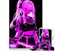Puzzle de 1000 pièces représentant Une Fille d'anime néon avec Un Katana, idéal pour Les Adolescents Jouet Intelligent et Amusant, à découper avec précision Pièce de Collection (38x26cm)