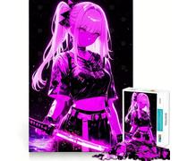 Puzzle de 1000 pièces représentant Une Fille d'anime néon avec Un Katana, idéal pour Les Adolescents, pour stimuler la mémoire et Lutter Contre Le Stress Décoration Murale à Bords Nets (50x75cm)