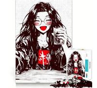 Puzzle de 1000 pièces représentant Une Fille d'anime Souriante avec Une Boisson, idéal pour Les Adultes, pour stimuler la mémoire et la Joie en Famille 50x75cm