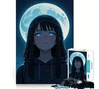 Puzzle de 1000 pièces représentant Une Fille d'anime sous la Pluie avec la Lune,idéal pour Les Adolescents Jeu Stimulant l'esprit,Assemblage Solide et sécurisé,activité de partage38x52cm
