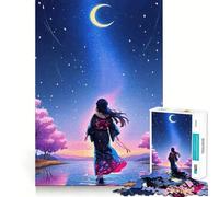 Puzzle de 1000 pièces représentant Une Fille d'anime sous Un Croissant de Lune Découpe Laser pour Un Assemblage Parfait et Un Moment de Partage idéal avec Vos Proches (38x26cm)