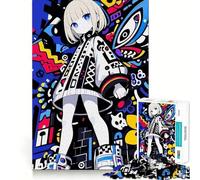 Puzzle de 1000 pièces représentant Une Fille d'anime sur Fond Abstrait coloré,idéal pour Les Adolescents Jeu Stimulant l'esprit,Assemblage Solide et sécurisé,activité de Partage