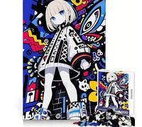 Puzzle de 1000 pièces représentant Une Fille d'anime sur Fond Abstrait coloré pour Les Adolescents il stimule la mémoire procure Un Plaisir Relaxant et Offre Une découpe Uniforme Cadeau de Noël