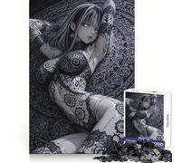 Puzzle de 1000 pièces représentant Une Fille d'anime tatouée sur Fond orné, idéal pour Les Adolescents Stimule la mémoire, se détend et Offre Un Cadeau Exceptionnel 38x52cm