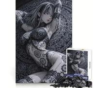 Puzzle de 1000 pièces représentant Une Fille d'anime tatouée sur Fond orné, idéal pour Les Adolescents Jeu cognitif et de Loisirs, Motif à Assembler, œuvre d'art 50x75cm