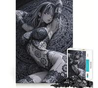 Puzzle de 1000 pièces représentant Une Fille d'anime tatouée sur Fond orné, idéal pour Les Adolescents Jeu cognitif et de Loisirs, Motif à Assembler, œuvre d'art 50x75cm