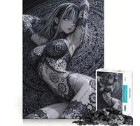 Puzzle de 1000 pièces représentant Une Fille d'anime tatouée sur Fond orné, idéal pour Les Adolescents Stimule la mémoire, se détend et Offre Un Cadeau Exceptionnel 38x52cm