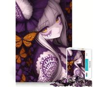 Puzzle de 1000 pièces représentant Une Fille d'anime Violette avec des Papillons, idéal pour Les Adolescents Jeu de logique et de réflexion Découpe précise Un Cadeau Exceptionnel (38x52cm)