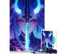 Puzzle de 1000 pièces représentant Une Fille démoniaque d'anime avec Une épée Jeu de développement cognitif Surface Lisse sans bavures Activité relaxante à Faire en Groupe à l'intérieur (38x52cm)