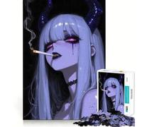 Puzzle de 1000 pièces représentant Une Fille diabolique fumant Une Cigarette (38x52cm) Jeu de Construction Facile Ajustement Parfait Activité gratifiante pour Les Jours de Pluie