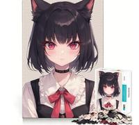 Puzzle de 1000 pièces représentant Une Fille et Un Chat Anime Mignon,Jeu de réflexion,découpe Experte,Artisanat Fascinant pour Les Moments de détente (50x75cm)