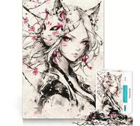 Puzzle de 1000 pièces représentant Une Fille Kitsune d'anime avec Un Masque, idéal pour Les Adultes Jeu de logique, Surface Lisse et épaisse, Parfait pour Toute la Famille Décoration Murale (38x26cm)