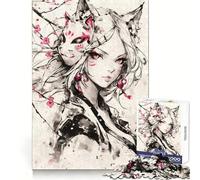 Puzzle de 1000 pièces représentant Une Fille Kitsune d'anime avec Un Masque, idéal pour Les Adultes Jeu de logique, Surface Lisse et épaisse, Parfait pour Toute la Famille Décoration Murale (38x26cm)