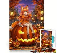 Puzzle de 1000 pièces représentant Une Fille renarde Anime sur Une Citrouille d'halloween Jeu créatif et Stimulant Emboîtement Parfait Aucune pièce détachée Activité de Partage avec Les Proches