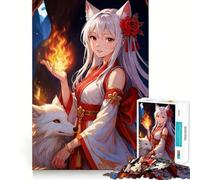 Puzzle de 1000 pièces représentant Une Fille renarde d'anime avec du feu et Un Renard,idéal pour Les Adolescents Jeu Stimulant l'esprit,pièces de Taille Uniforme et précises,activité amusantele Soir
